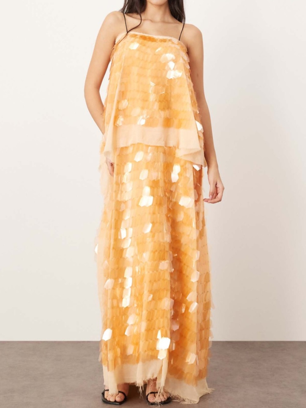 ASOS / Arrange Embellished Sequin Layered Maxi Dress in Peach - Women Size 6